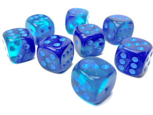 Kości Chessex - kostka k6 12mm Gemini Blue-Blue/light blue Luminary (świecące w ciemnościach)