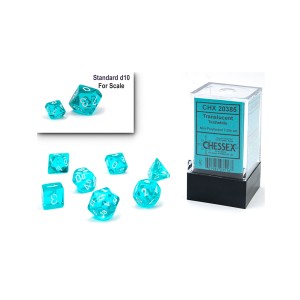 Kości Chessex - zestaw 7 mini kostek Translucent Teal/white