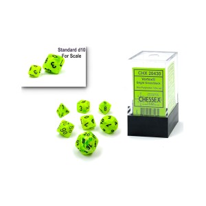 Kości Chessex - zestaw 7 mini kostek Vortex Bright Green/black