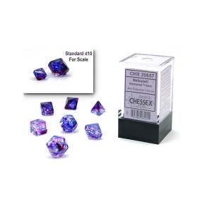 Kości Chessex - zestaw 7 mini kostek Nebula Nocturnal/blue Luminary (święcące w ciemnościach)