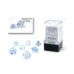 Kości Chessex - zestaw 7 mini kostek Borealis Icicle /light blue Luminary (święcące w ciemnościach)