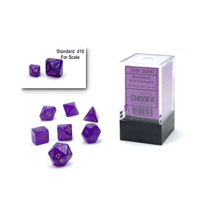 Kości Chessex - zestaw 7 mini kostek Borealis Royal Purple/gold (święcące w ciemnościach)
