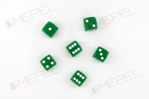 Kość/kostka do gry k6 16mm (oczka) - zielona (100 sztuk)