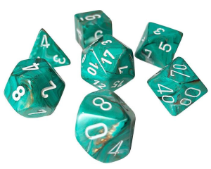 Kości Chessex - zestaw 7 mini kostek Marble Oxi‑Copper/white