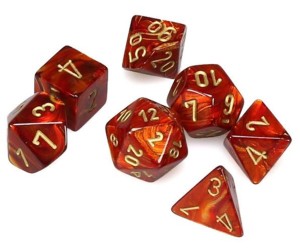 Kości Chessex - zestaw 7 mini kostek Scarab Scarlet/gold