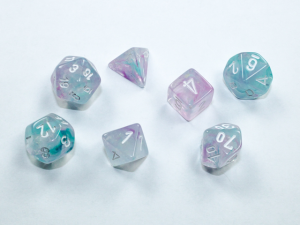 Kości Chessex - zestaw 7 mini kostek Nebula Wisteria/white