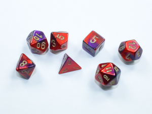 Kości Chessex - zestaw 7 mini kostek Gemini Purple-Red/gold