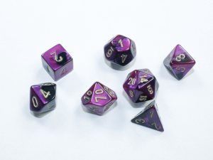 Kości Chessex - zestaw 7 mini kostek Gemini Black-Purple/gold