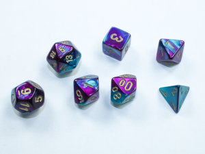 Kości Chessex - zestaw 7 mini kostek Gemini Purple-Teal/gold