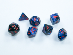 Kości Chessex - zestaw 7 mini kostek Gemini Black-Starlight/red
