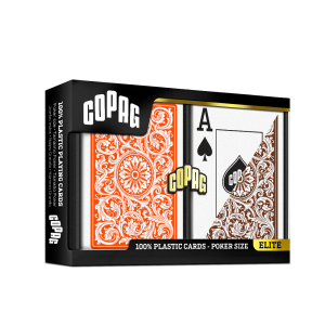 Karty do gry Copag: Elite - zestaw plastikowych kart do pokera (pomarańczowe/brązowe) JUMBO