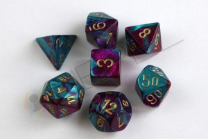 Kości Chessex - zestaw 7 kostek Gemini Purple-Teal/gold