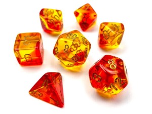 Kości Chessex - zestaw 7 kostek Gemini Translucent Red-Yellow/gold