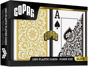 Karty do gry Copag: Elite - zestaw plastikowych kart do pokera (czarny/złoty) JUMBO
