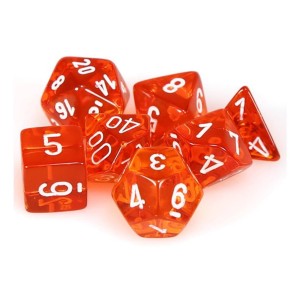 Kości Chessex - zestaw 7 kostek Translucent Orange/white