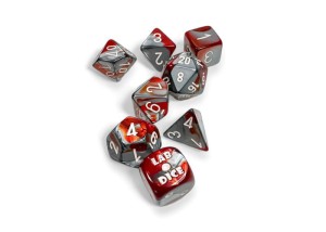 Kości Chessex - zestaw 7 kostek Gemini Red-Steel/white (+ bonusowa kość)