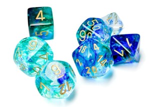 Kości Chessex - zestaw 7 kostek Nebula Oceanic/gold Luminary (święcące w ciemnościach)