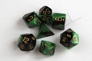 Kości Chessex - zestaw 7 kostek Gemini Black-Green/gold