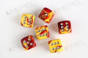 Kości Chessex - kostka k6 16mm Gemini Red-Yellow/silver