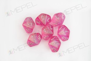 Kości Chessex - kostka k10 Borealis Pink/silver (święcące w ciemnościach)