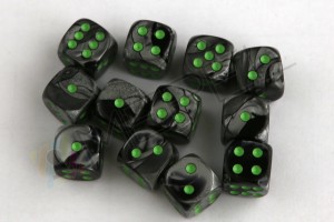 Kości Chessex - kostka k6 12mm Gemini Black-Grey/green