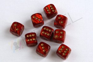 Kości Chessex - kostka k6 12mm Scarab Scarlet/gold