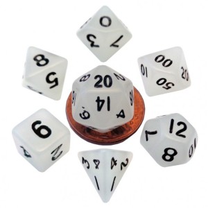 Kości Fanroll - zestaw 7 mini kostek Glow in the Dark Clear (10mm)