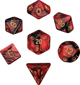 Kości Fanroll - zestaw 7 mini kostek Red/Black with Gold Numbers (10mm)