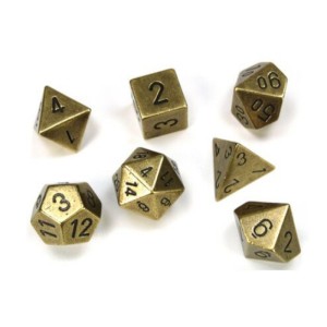 Kości Chessex - zestaw 7 kostek Solid Metal Old Brass