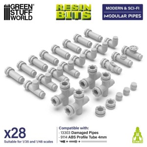 Green Stuff World: Modern & Sci-fi - Rury modułowe - 28 elementów  (Modular pipes)