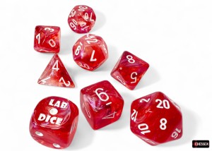Kości Chessex - zestaw 7+1 kostek Lab Dice - Borealis Passion/white Luminary