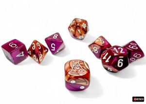 Kości Chessex - zestaw 7+1 kostek Lab Dice - Gemini Copper-Purple/white