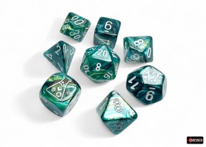 Kości Chessex - zestaw 7+1 kostek Lab Dice - Lustrous Neptune/grey