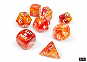 Kości Chessex - zestaw 7+1 kostek Lab Dice - Nebula Molten/white Luminary