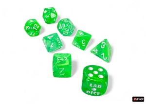 Kości Chessex - zestaw 7+1 kostek Lab Dice - Nebula Gelatinous/white