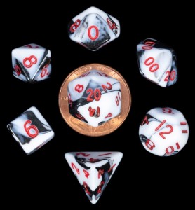 Kości Fanroll - zestaw 7 mini kostek Marble with Red Numbers (10mm)