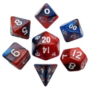 Kości Fanroll - zestaw 7 mini kostek Dark Red/Blue with White Numbers (10mm)