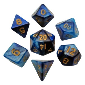 Kości Fanroll - zestaw 7 mini kostek Blue/Light Blue with Gold Numbers (10mm)