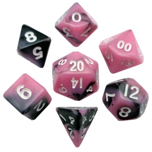 Kości Fanroll - zestaw 7 mini kostek Pink/Black with White Numbers (10mm)