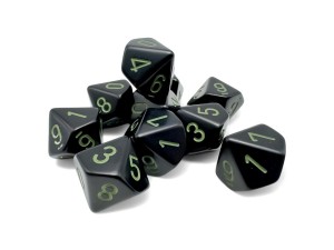 Kości Chessex - kostka k10 - Opaque Black/Green
