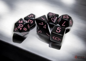 Kości Chessex - zestaw 7 kostek - Opaque Black/pink