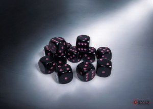 Kości Chessex - kostka k6 16mm - Opaque Black/pink