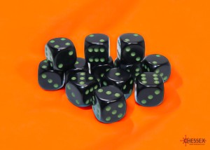 Kości Chessex - kostka k6 16mm - Opaque Black/green