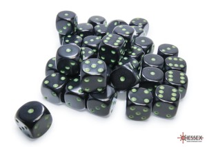 Kości Chessex - kostka k6 12mm - Opaque Black/green
