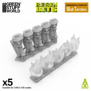 Green Stuff World: Dungeons & Fantasy - Pochodnie naścienne na diody LED 3mm (5 elementów)