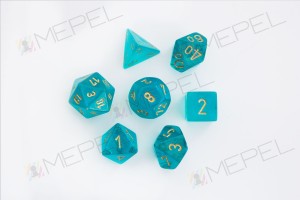 Kości Chessex - zestaw 7 kostek Borealis Teal/gold (święcące w ciemnościach)