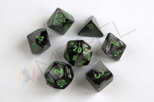 Kości Chessex - zestaw 7 kostek Gemini Black-Grey/green
