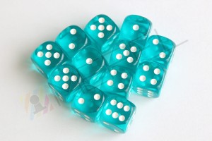 Kości Chessex - kostka k6 16mm Translucent Teal/white