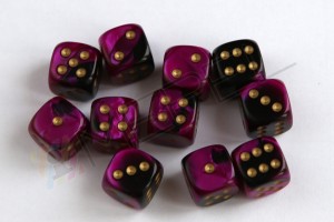 Kości Chessex - kostka k6 12mm Gemini Black-Purple/gold