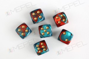 Kości Chessex - kostka k6 16mm Gemini Red-Teal/gold